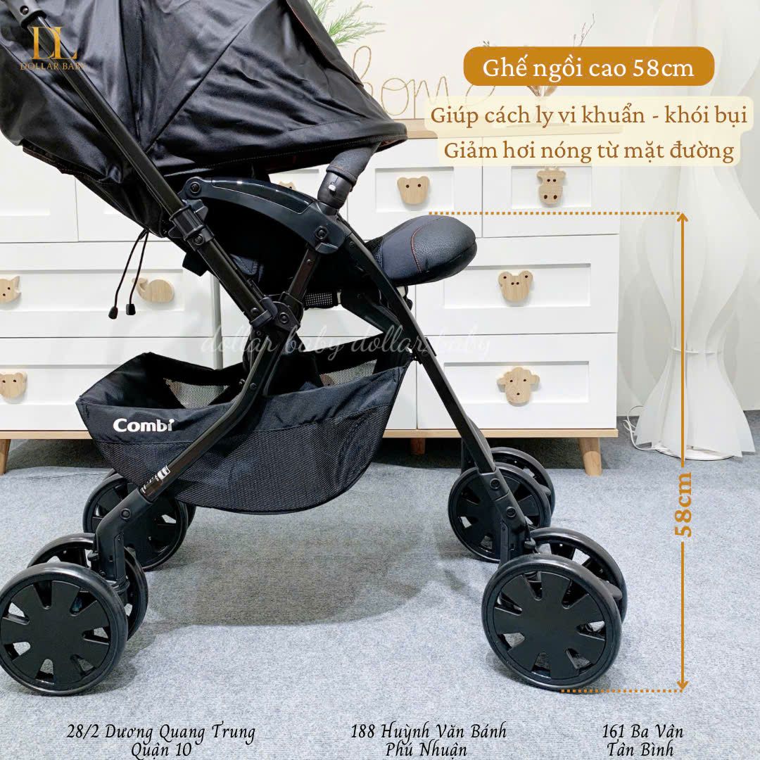  Xe đẩy Combi CrossGo 4 bánh quay tự động Đen Cam 