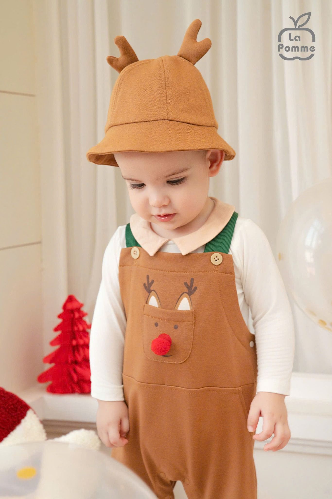  Joyful Festival - Bộ Yếm Rời Kèm Áo Dài Tay La Pomme Tai Rời Tinh Nghịch - Nâu 