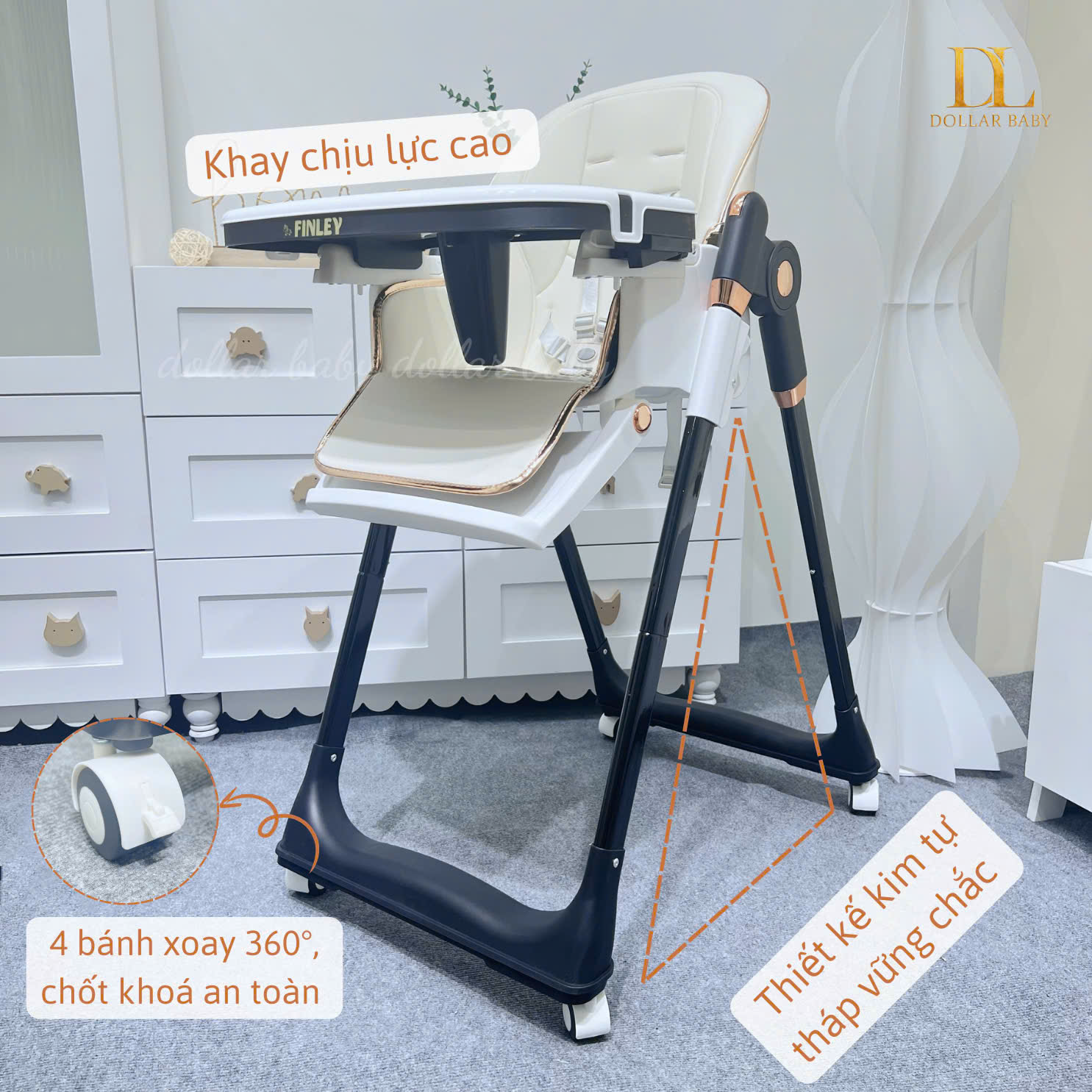  Ghế Ăn Dặm Gấp Gọn Finley Royal Ngã Lưng 160 Độ 