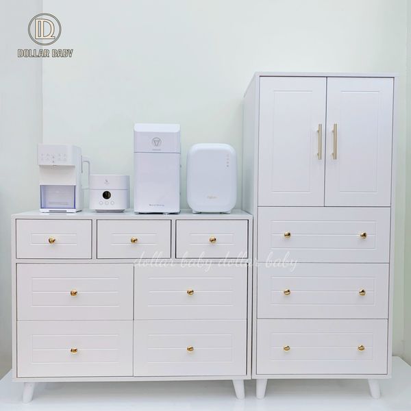  Bộ Tủ Gỗ Trắng Tay Cầm Núm Đồng 