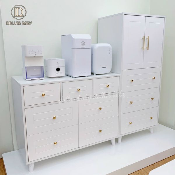  Bộ Tủ Gỗ Trắng Tay Cầm Núm Đồng 