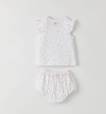  NOUS - Bộ cộc tay bèo quần bồng màu trắng in hoạ tiết 