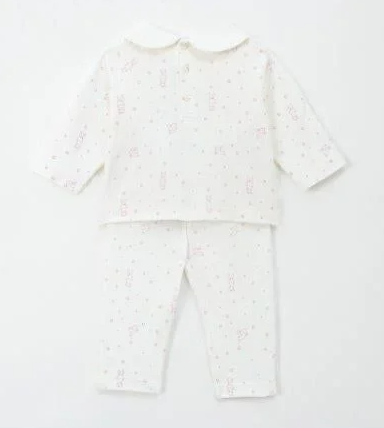  NOUS  - Set Quần Áo Dài Trắng Hoạ Tiết Sao Thỏ Cổ Sen 