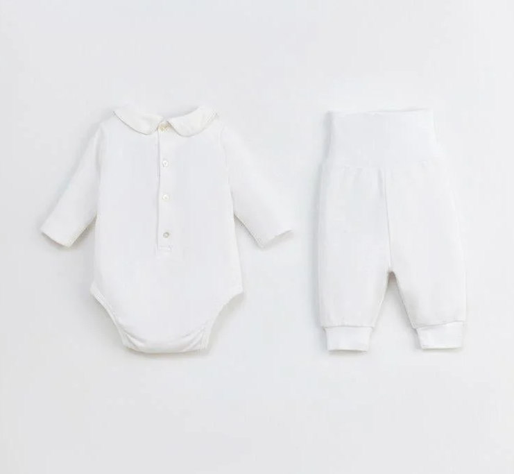  NOUS - Set Bodysuit Dài Màu Trắng Thêu Trang Trí 