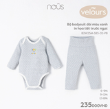  NOUS - Bộ BodySuit Dài Màu Xanh In Hoạ Tiết Trước Ngực 