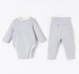  NOUS - Bộ BodySuit Dài Màu Xanh In Hoạ Tiết Trước Ngực 