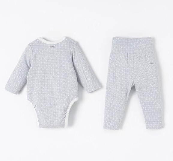  NOUS - Bộ BodySuit Dài Màu Xanh In Hoạ Tiết Trước Ngực 