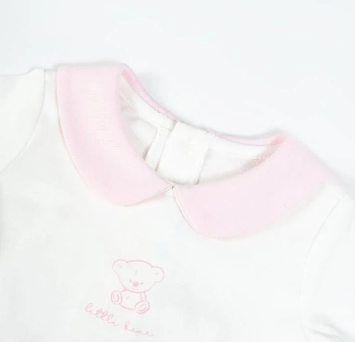  NOUS  - Set BodySuit Dài Trắng Phối Hồng Nhạt 