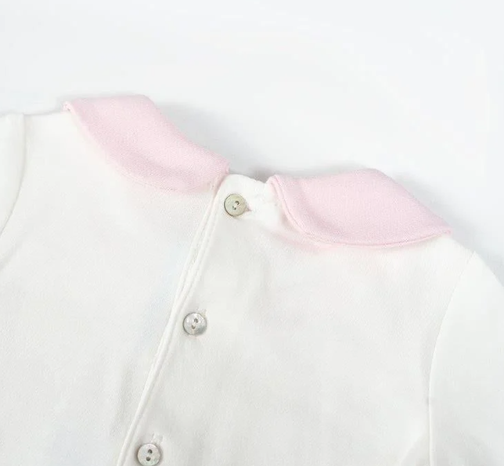  NOUS  - Set BodySuit Dài Trắng Phối Hồng Nhạt 