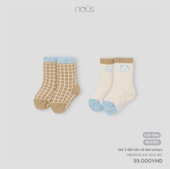 NOUS - Set 2 Đôi Tất Cổ Dài Unisex 