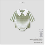  NOUS - Bodysuit Dài Tay Kẻ Xanh Trắng Thêu Trang Trí 
