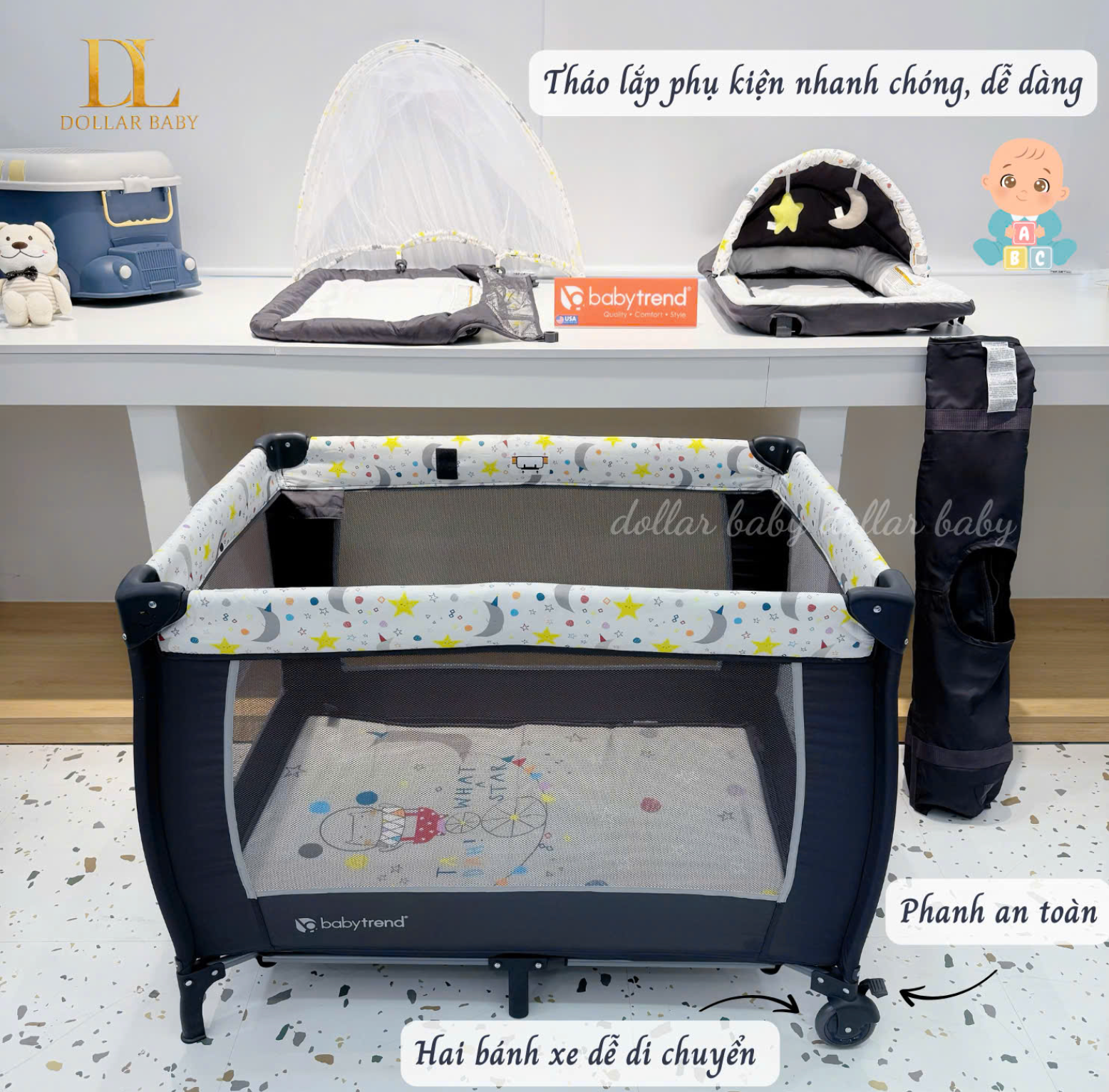  Baby Trend Lil Snooze Deluxe II Playard - Nôi Cũi Vải Gấp Gọn Đa Năng 