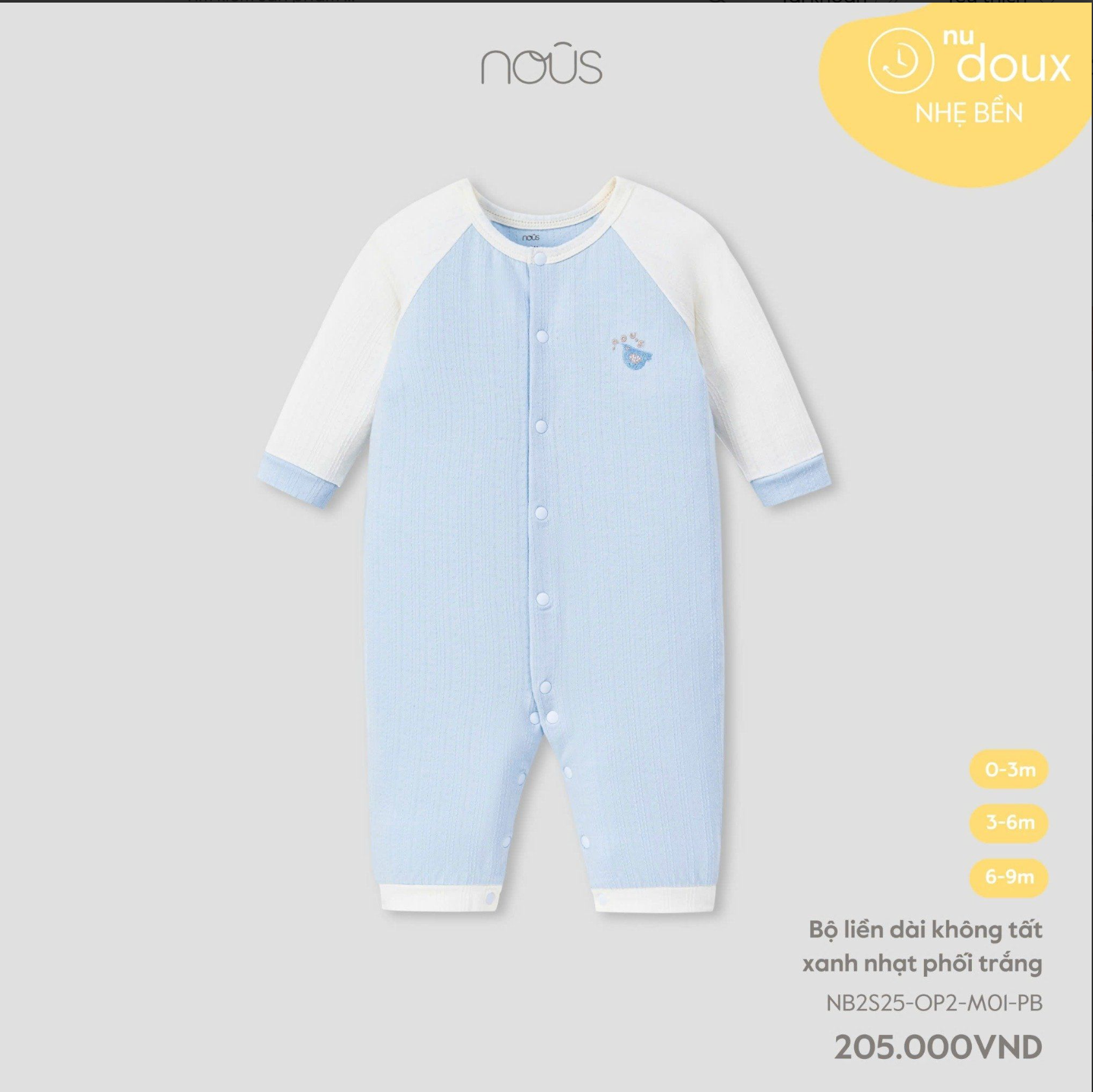  NOUS - Bộ liền dài không tất xanh nhạt phối trắng 