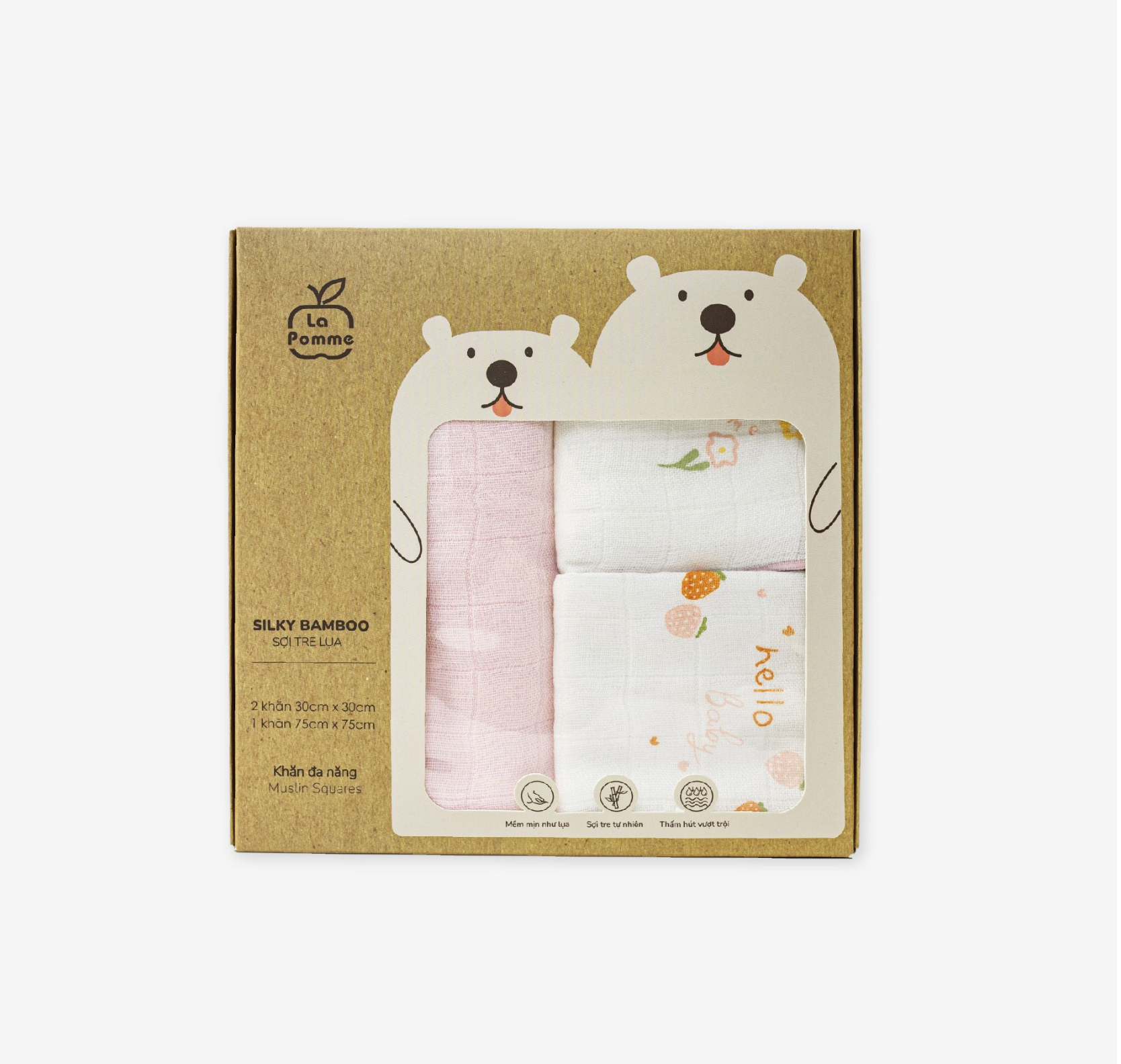  Set 3 Khăn đa năng sợi tre lụa La Pomme mix hoạ tiết 