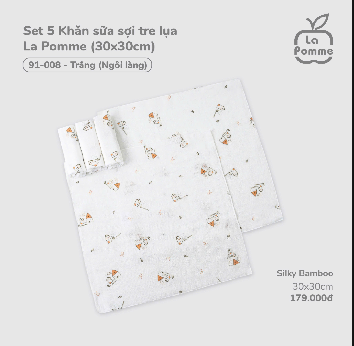 Set 5 Khăn Sữa Sợi Tre Lụa La Pomme Phối Màu ( 30 x 30 ) 