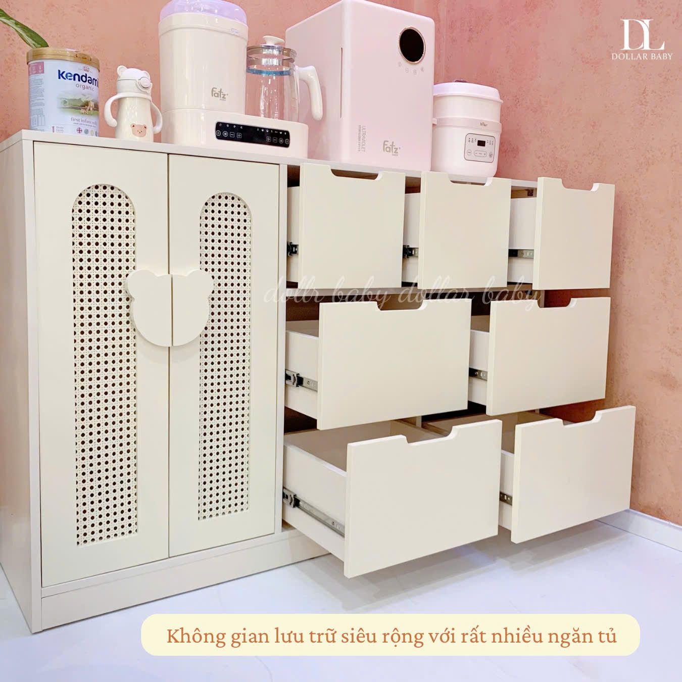  Tủ Gỗ Ngăn Kéo - Treo Đồ Cánh Mây Hình Gấu 