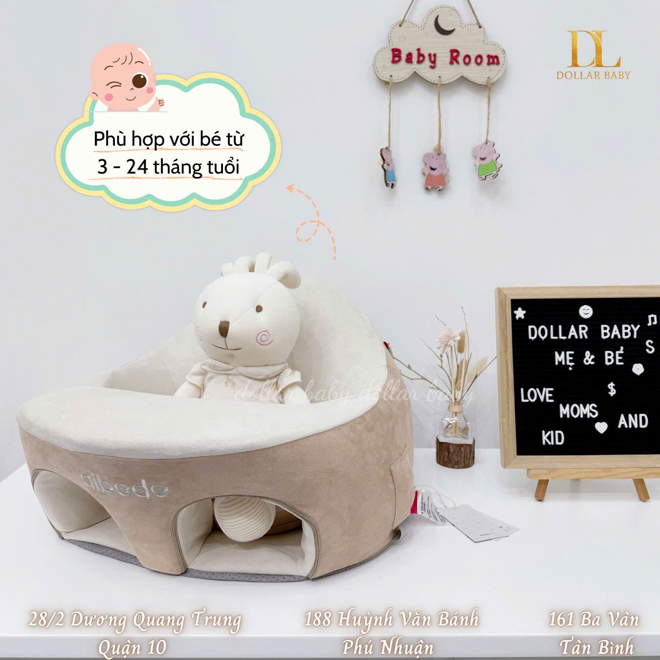  Ghế Tập Ngồi Cho Bé Aibedo Suede Fabric (3-24 tháng) 