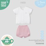  NOUS - Bộ Cộc Áo Trắng Phối Quần Hồng 