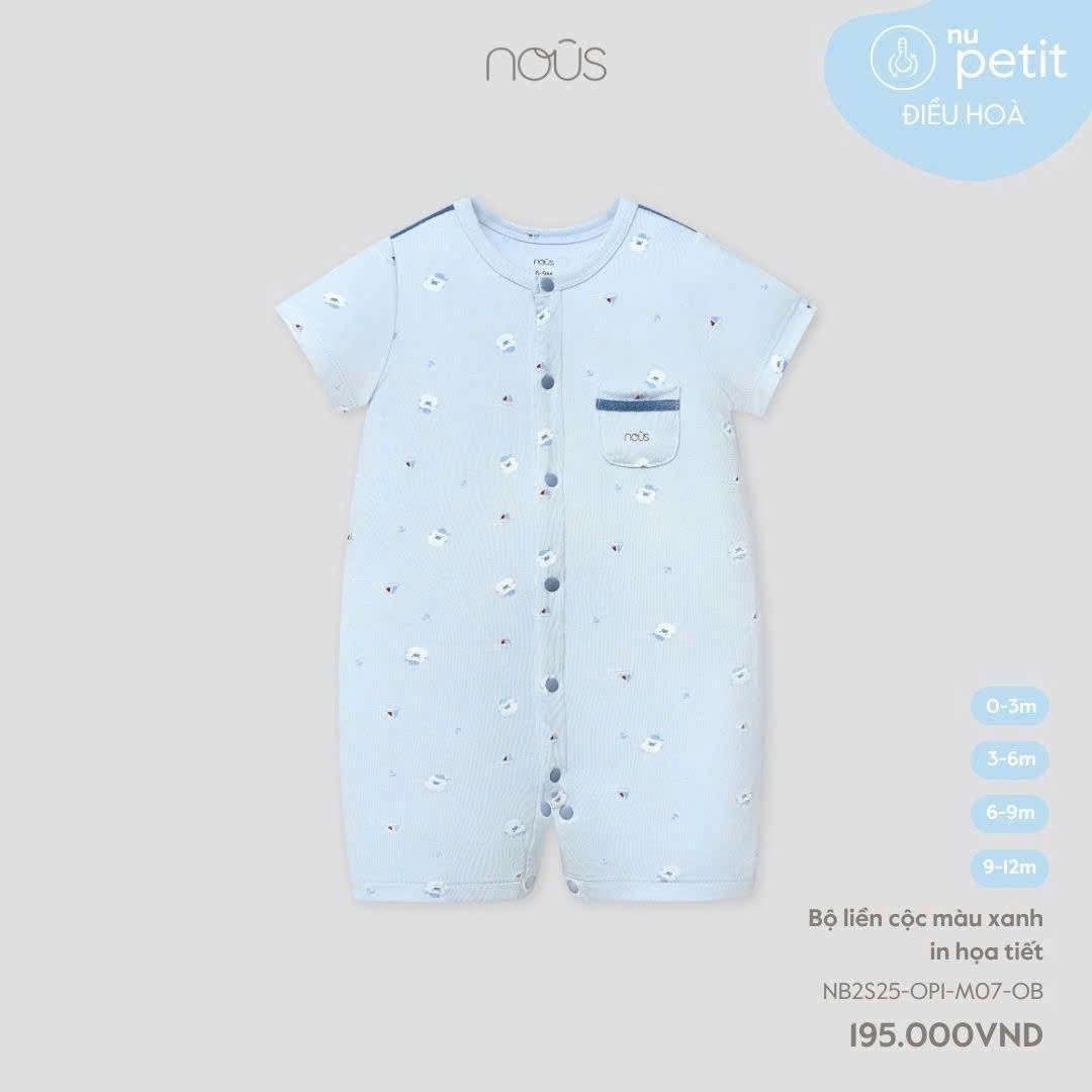  Nous - Bộ Liền Cộc Màu Xanh In Hoạ Tiết 