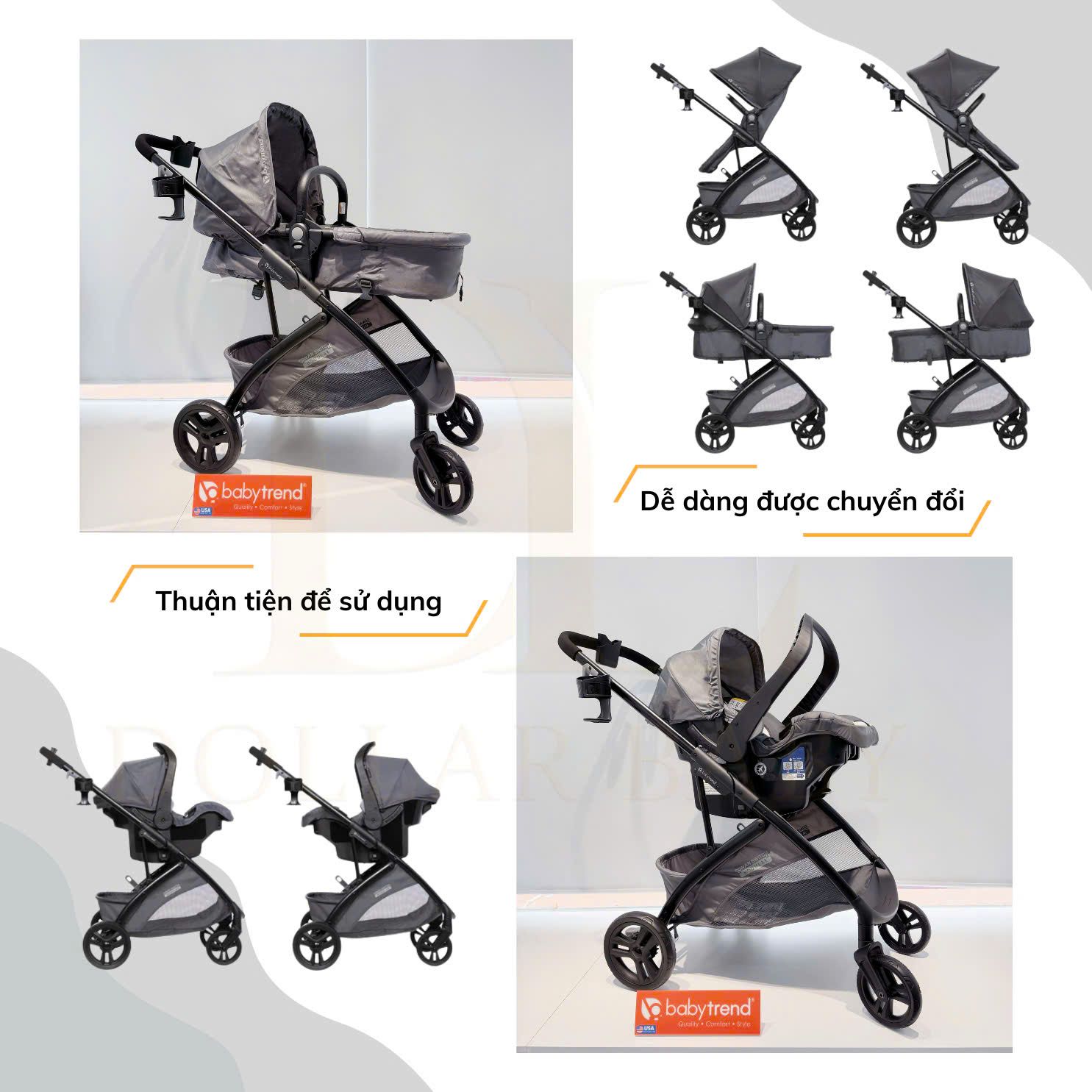  Xe đẩy tích hợp ghế ô tô Baby Trend Sonar Switch 6-in-1 Modular Travel System 