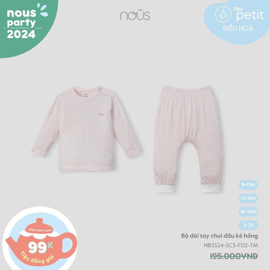  NOUS - Bộ Dài Tay Chui Đầu Kẻ Hồng 