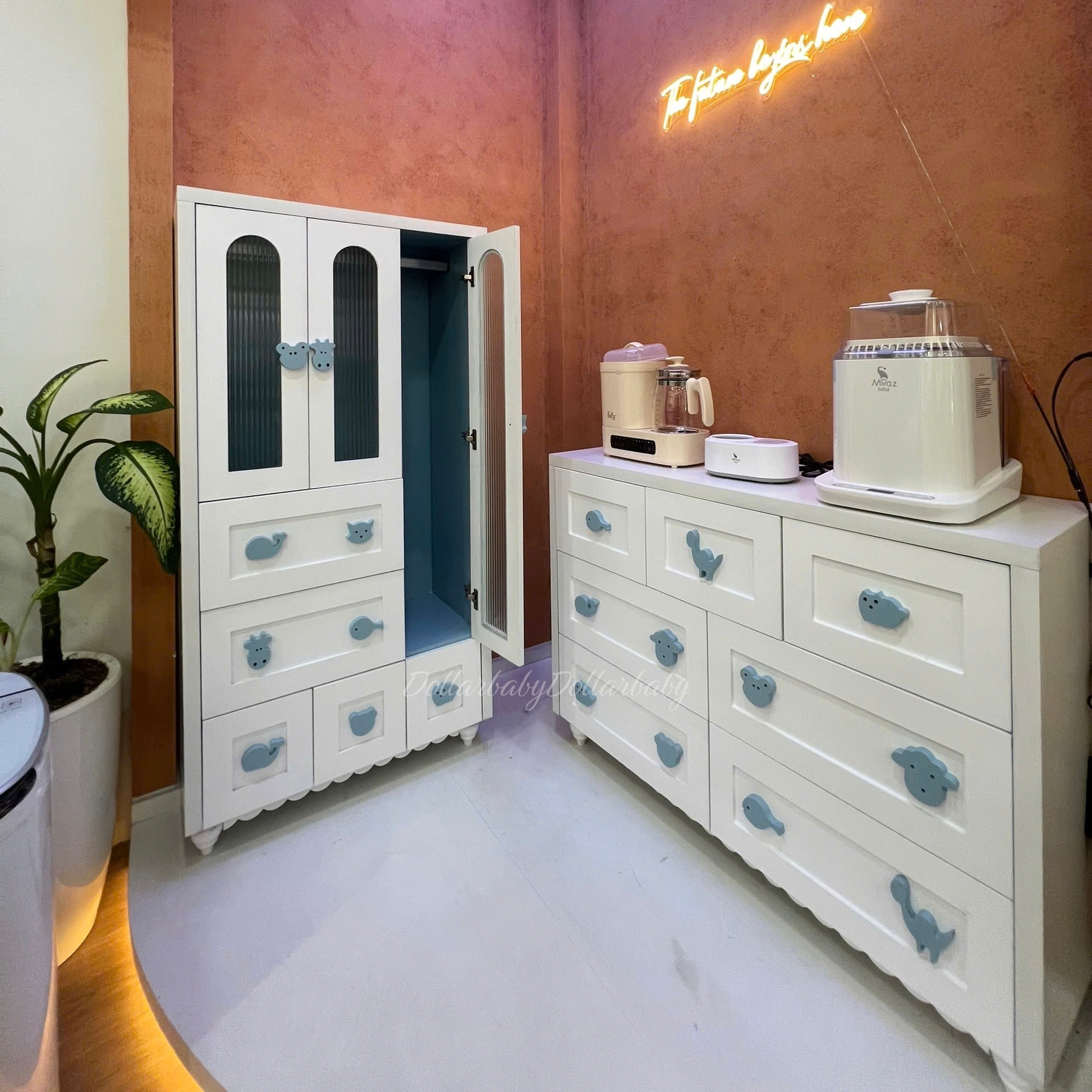  Bộ Tủ Gỗ Trắng Kính Trong 2 Ngăn Treo 