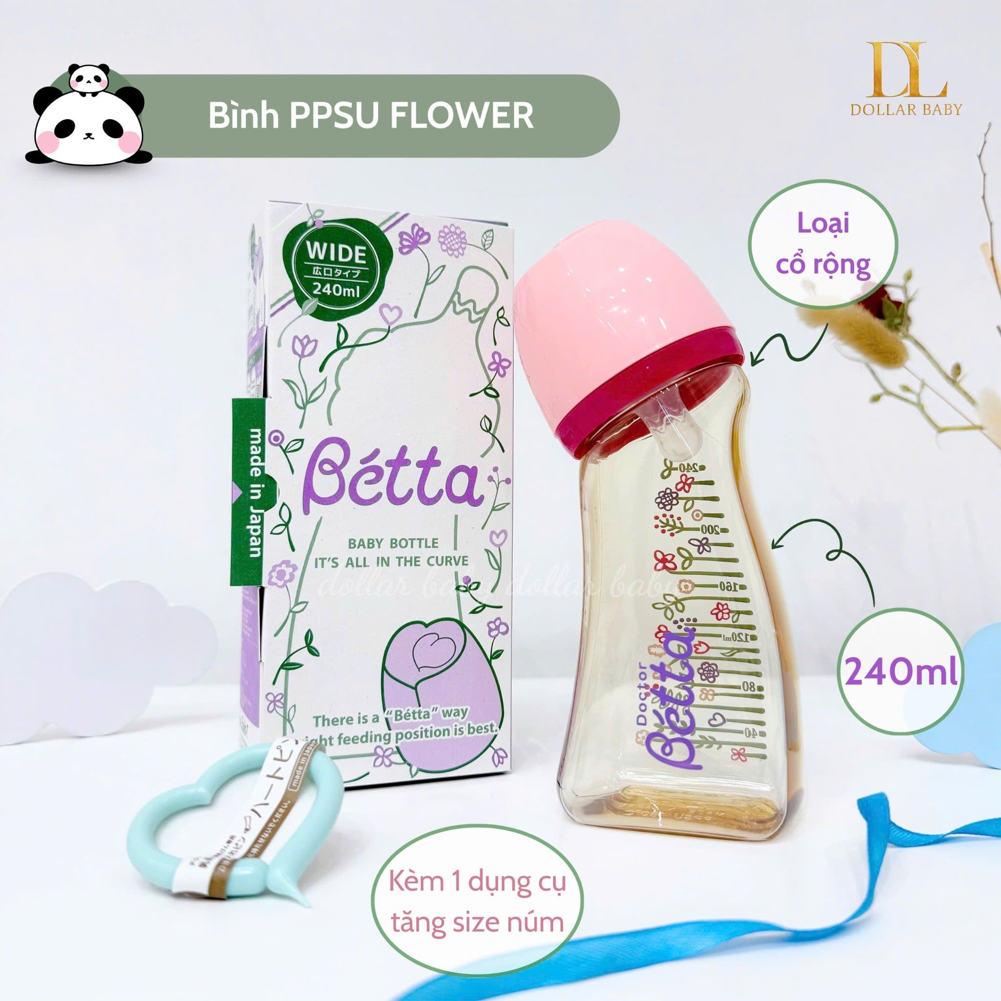  Bình Sữa Betta PPSU Cổ Rộng Flower 