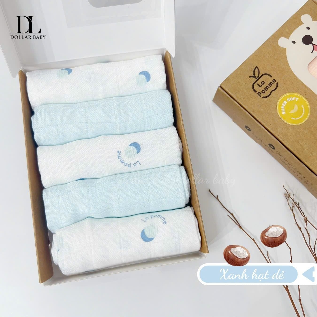  Set 5 Khăn Sữa Sợi Tre Lụa La Pomme Phối Màu ( 30 x 30 ) 