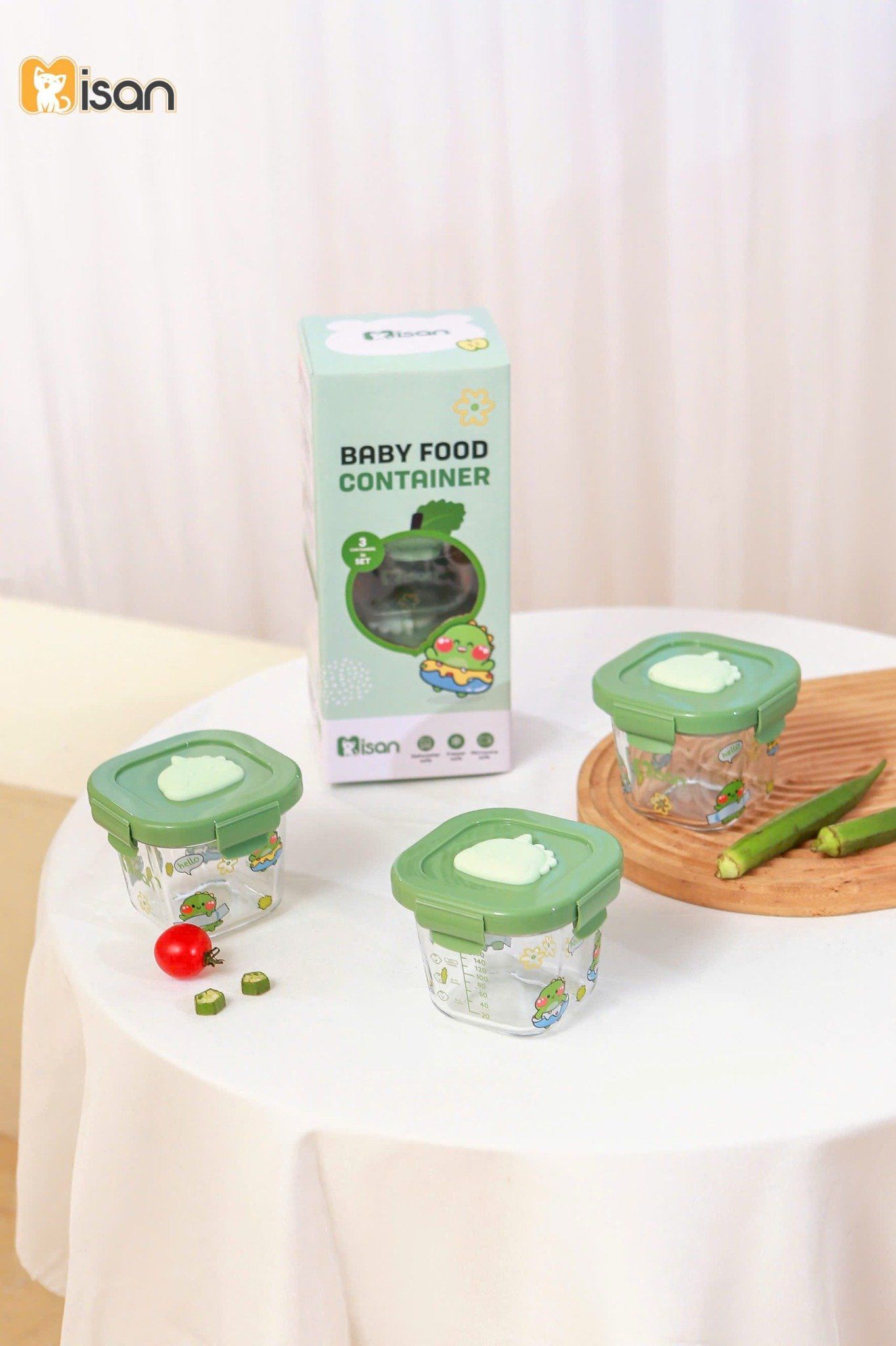  Set 3 hộp thủy tinh trữ đồ ăn dặm Misan 230ml 