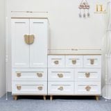  Bộ Tủ Gỗ Trắng Gấu Nâu / Vân  Gỗ  - Tay Cầm Hình Thú 