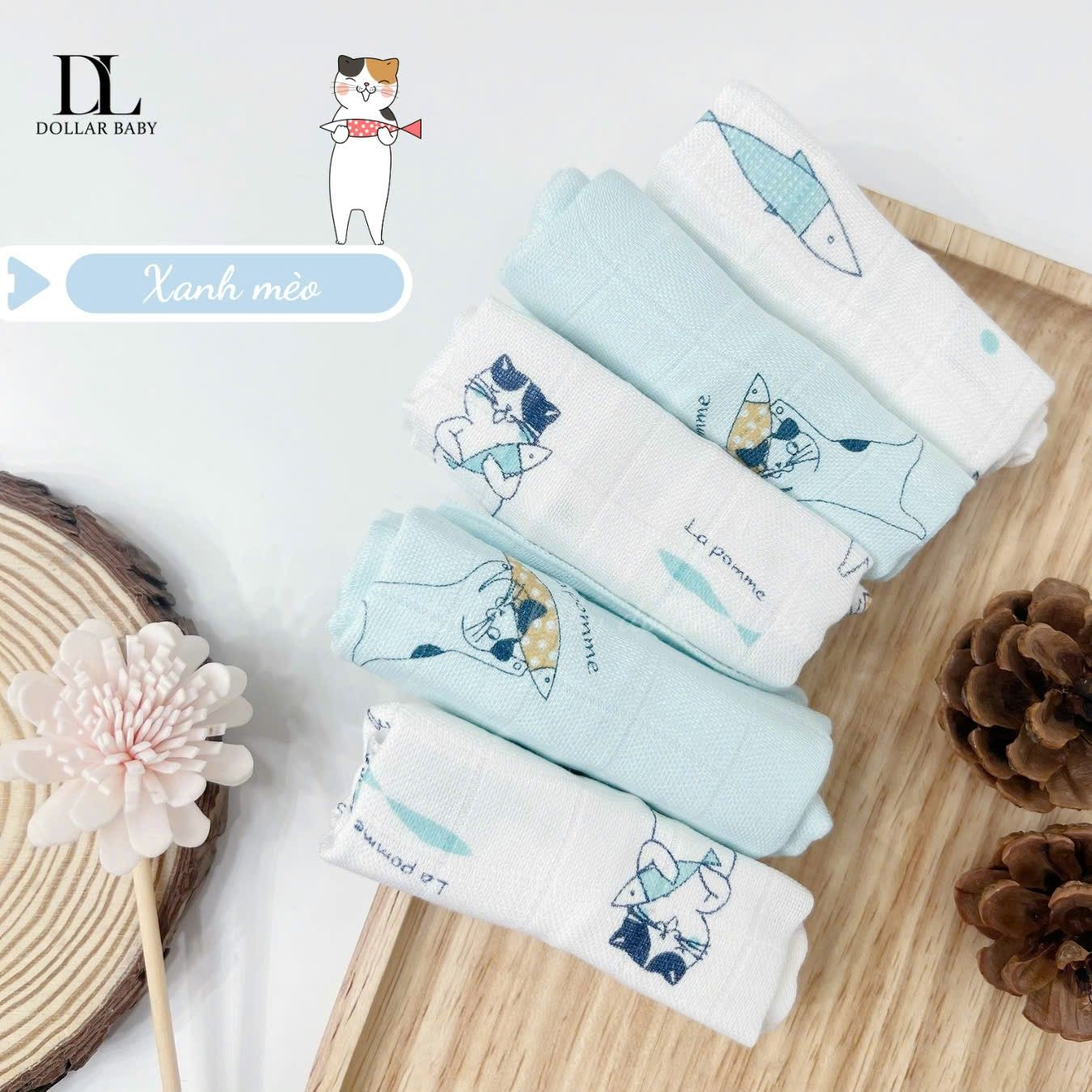  Set 5 Khăn Sữa Sợi Tre Lụa La Pomme Phối Màu ( 30 x 30 ) 