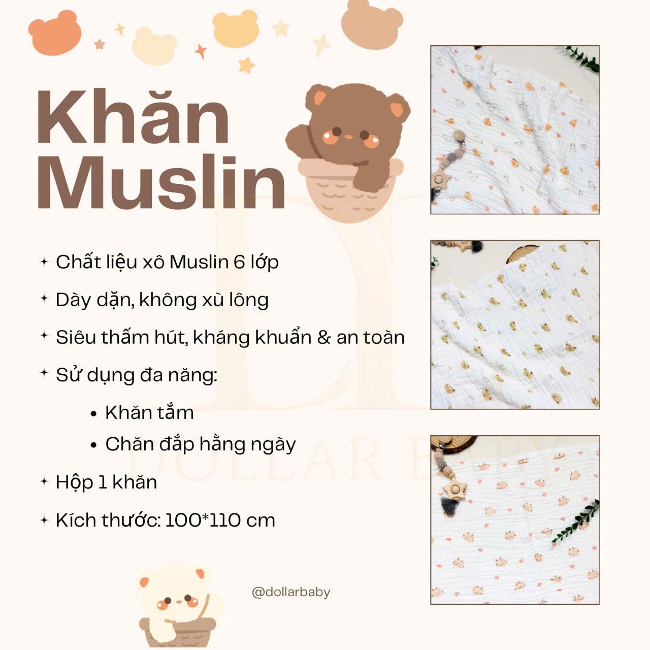  MONONA - Khăn Đa Năng Xô Xù 6 lớp 