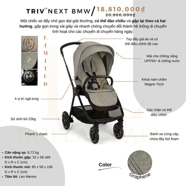  ORDER - Xe Đẩy 2 Chiều Gấp Gọn Cho Bé NUNA TRIV NEXT BMW 