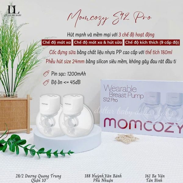  Máy hút sữa đôi không dây Momcozy - S12 Pro (Tặng túi trữ sữa) 