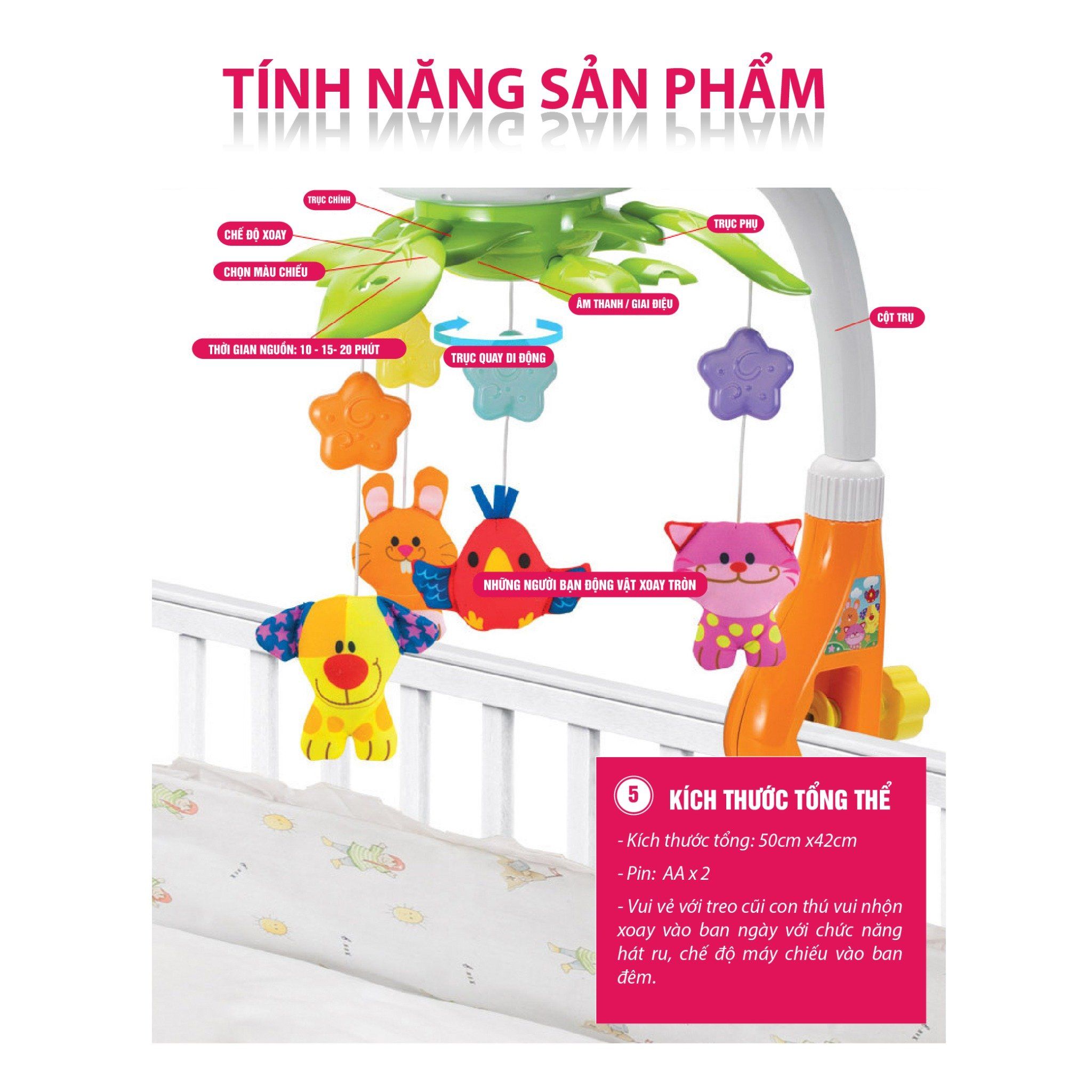  Treo Cũi Âm Nhạc Với 4 Con thú Vui Nhộn Winfun 0845 