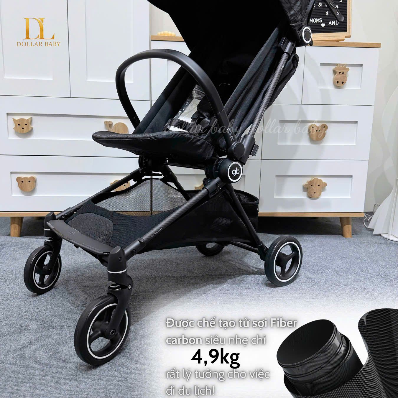  Xe Đẩy Gấp Gọn Siêu Nhẹ GB Fyn Plus Khung Carbon Siêu Nhẹ 