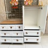  Bộ Tủ Gỗ Trắng Gấu Nâu / Vân  Gỗ  - Tay Cầm Hình Thú 