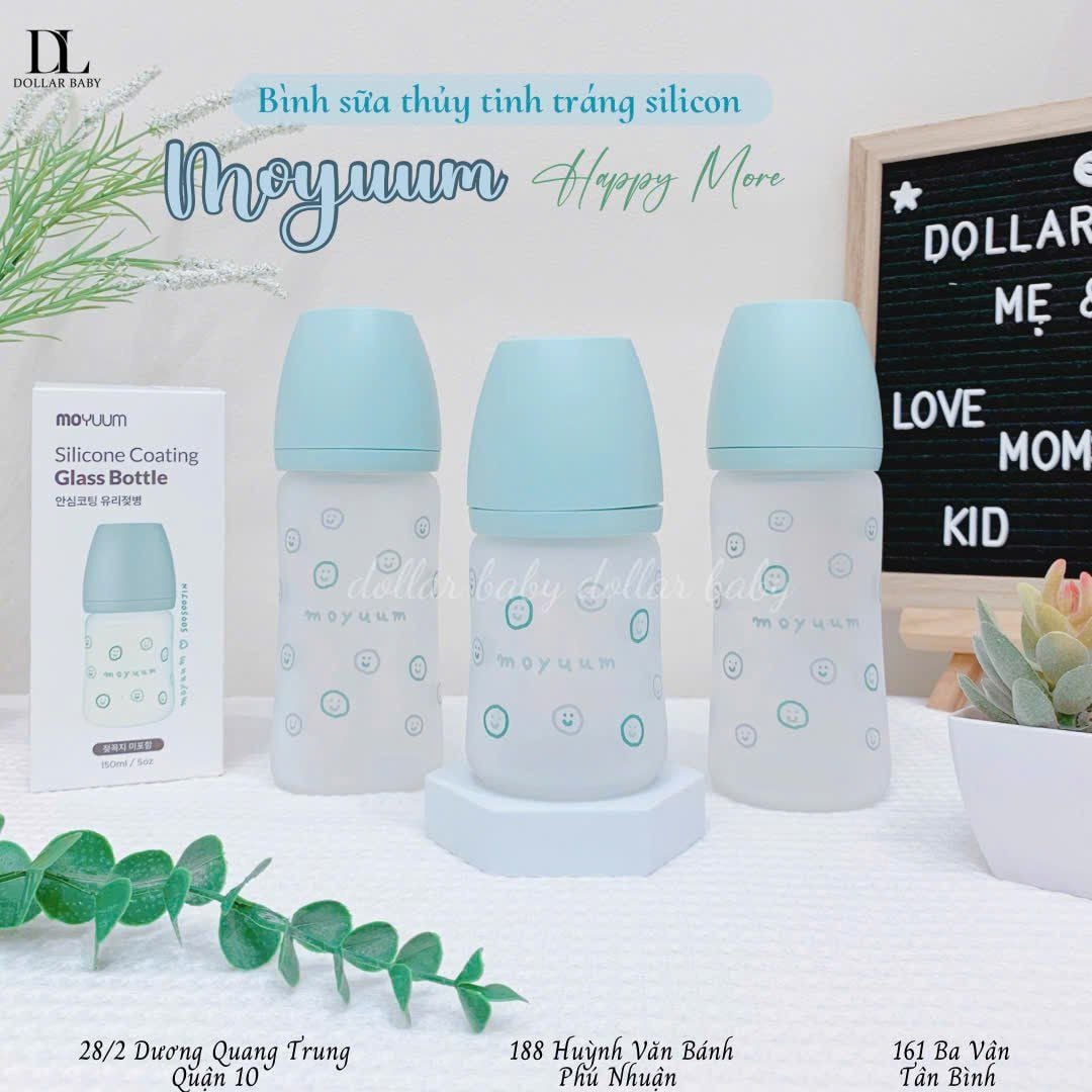  Bình Sữa Moyuum - Thuỷ Tinh Bọc Silicon 