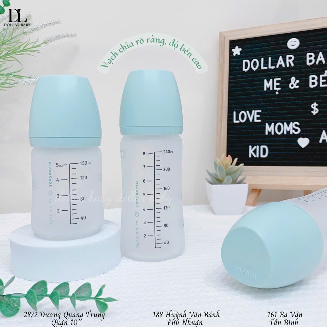  Bình Sữa Moyuum - Thuỷ Tinh Bọc Silicon 