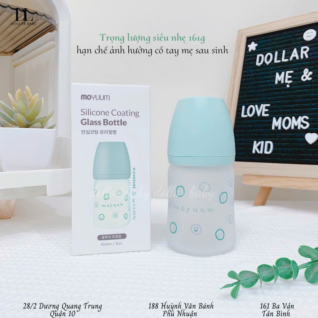  Bình Sữa Moyuum - Thuỷ Tinh Bọc Silicon 