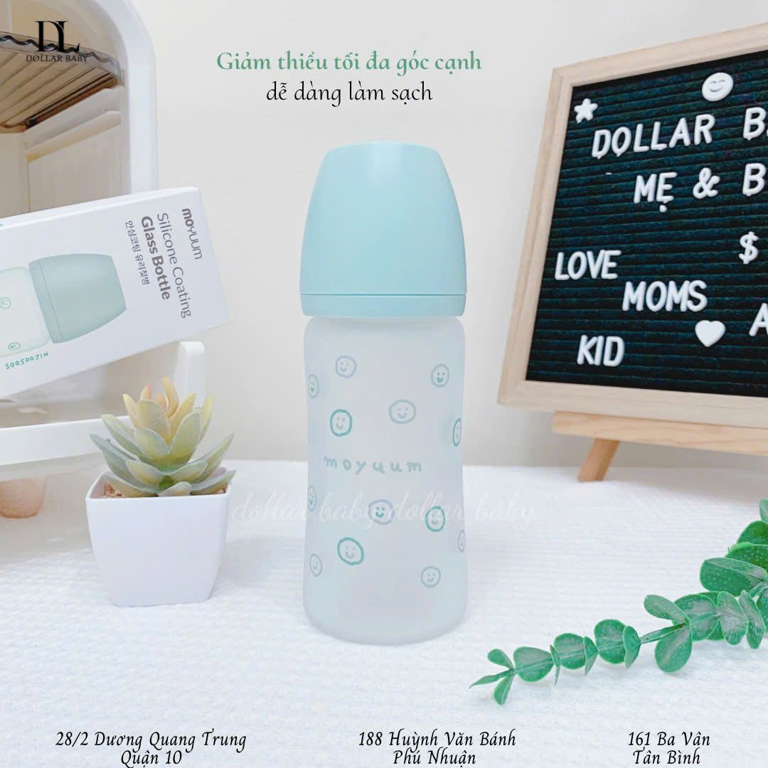  Bình Sữa Moyuum - Thuỷ Tinh Bọc Silicon 