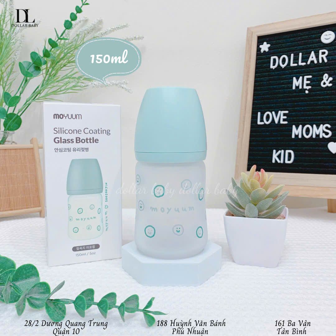  Bình Sữa Moyuum - Thuỷ Tinh Bọc Silicon 