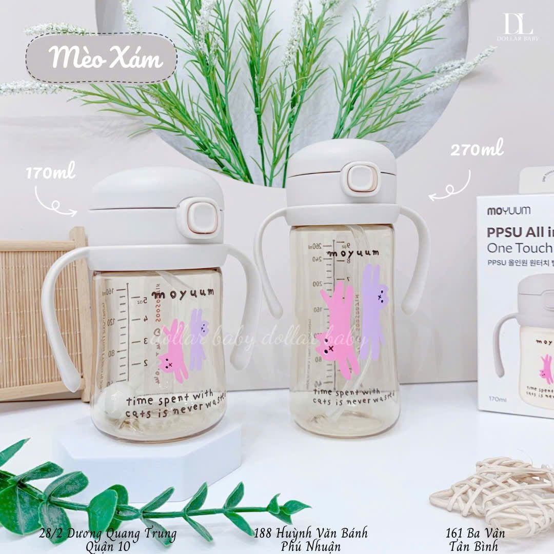  Bình tập uống Moyuum PPSU  -  Kèm Dây hút/dây trọng lực/tay cầm 