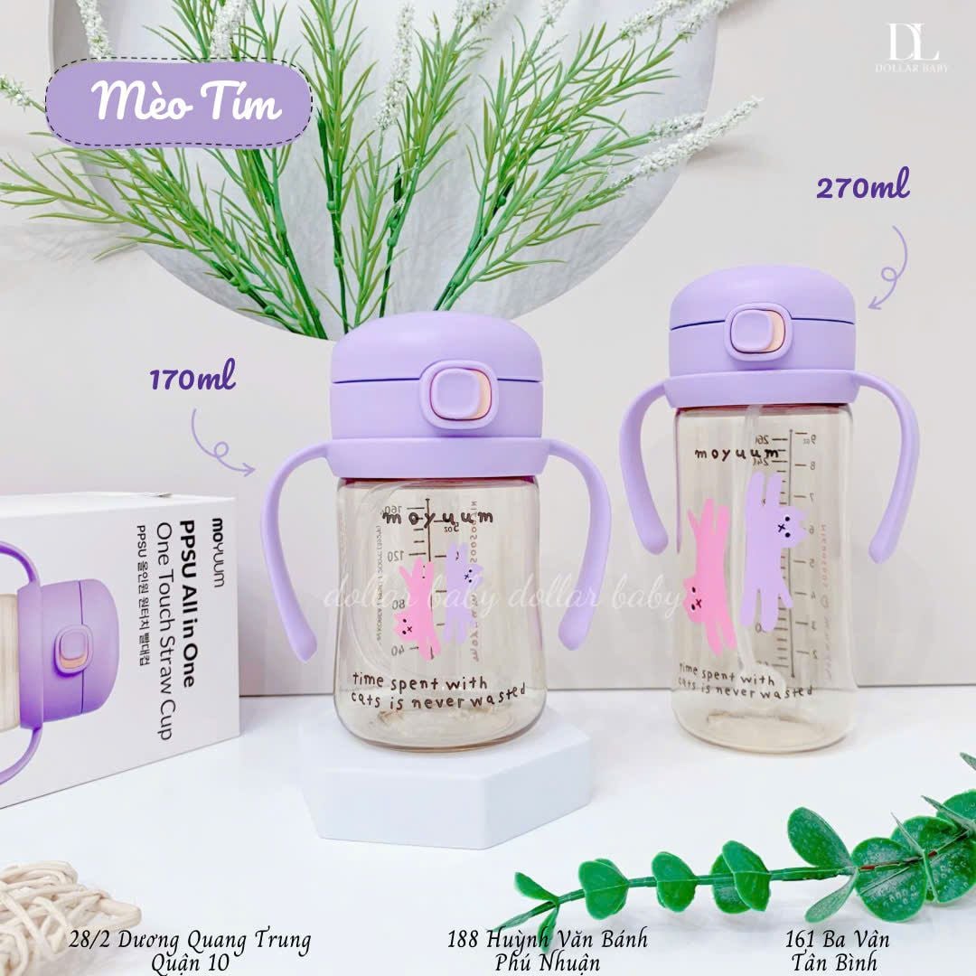  Bình tập uống Moyuum PPSU  -  Kèm Dây hút/dây trọng lực/tay cầm 
