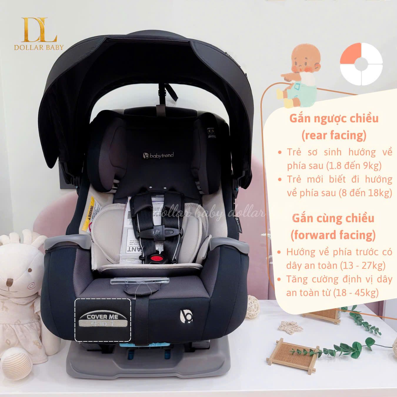  Baby Trend Cover Me™ 4-in-1 Convertible Car Seat - Ghế Ô Tô Đa Năng 