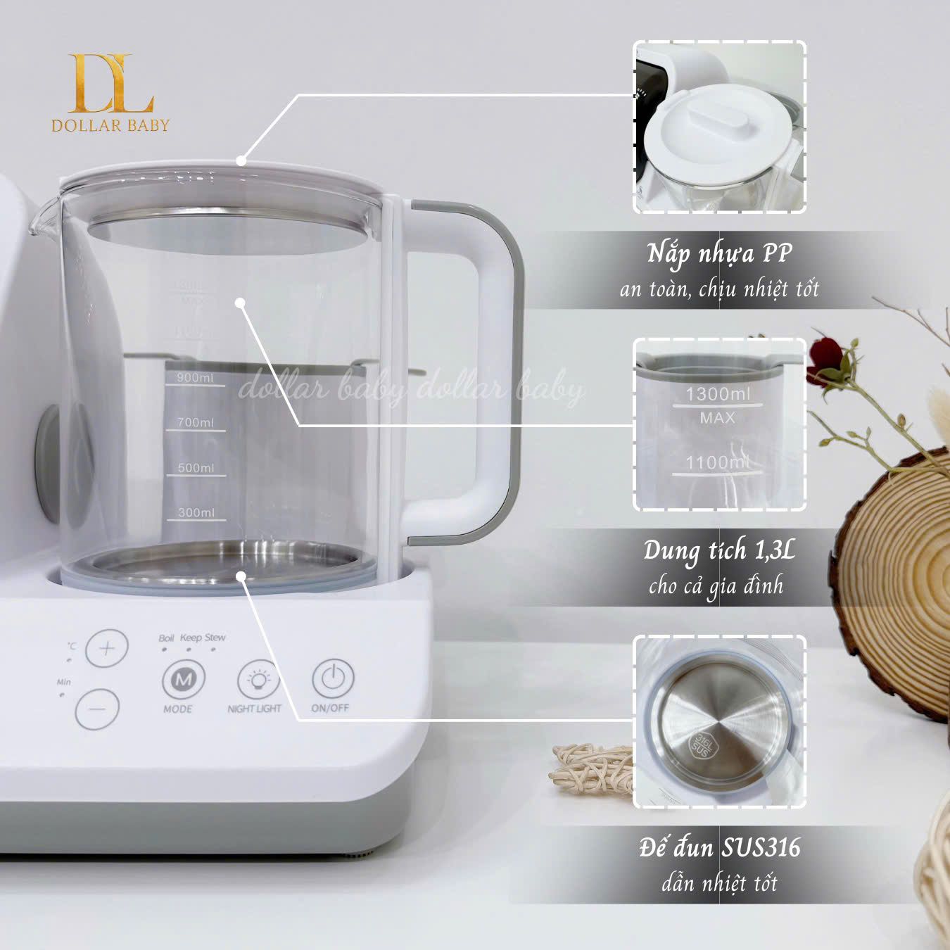  MOAZ BÉBÉ - Máy Tiệt Trùng Đun Nước Hâm Sữa Đa Năng - MB096 