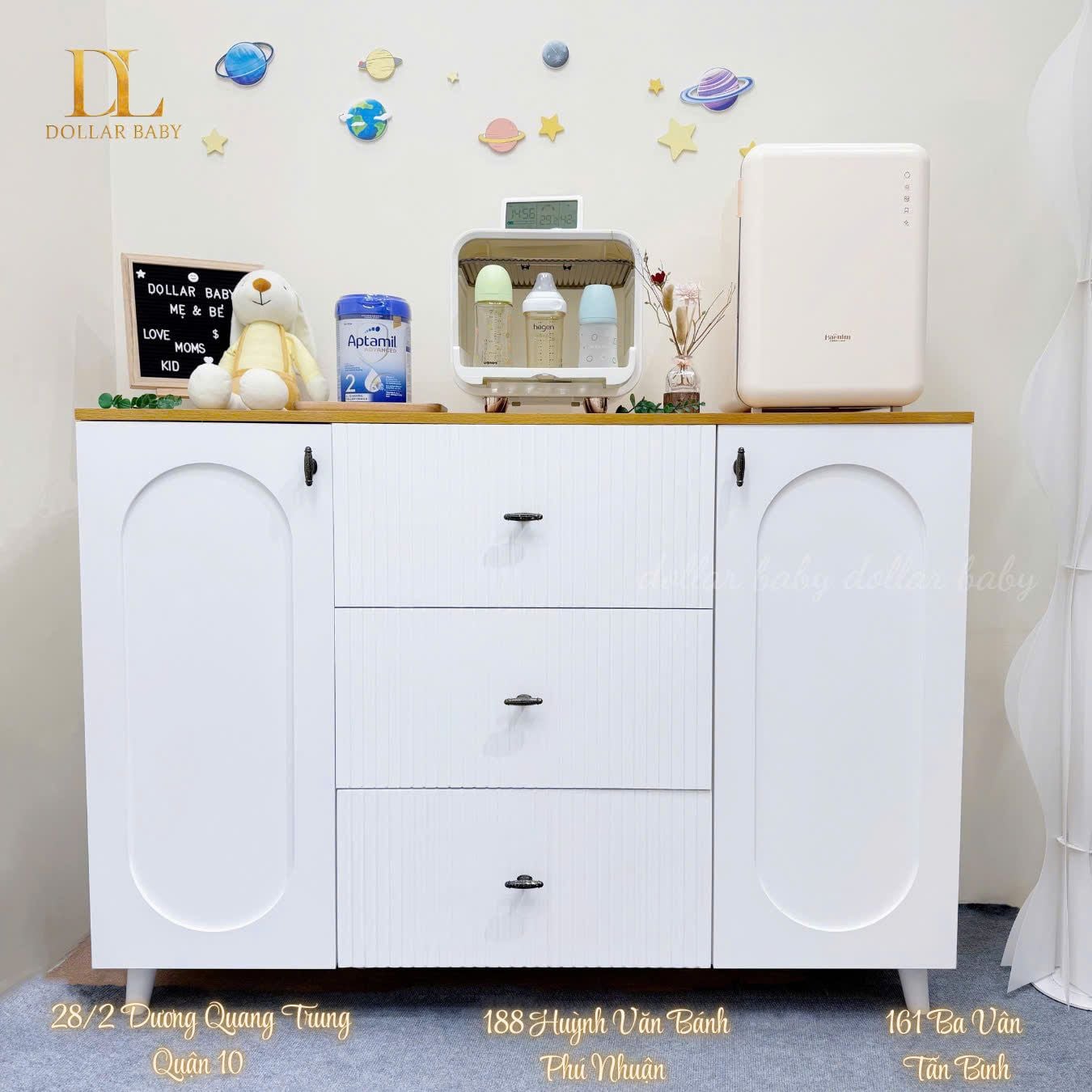  Tủ Gỗ Ngang Vân Gỗ Tay Núm Dẹp 3 Hộc 