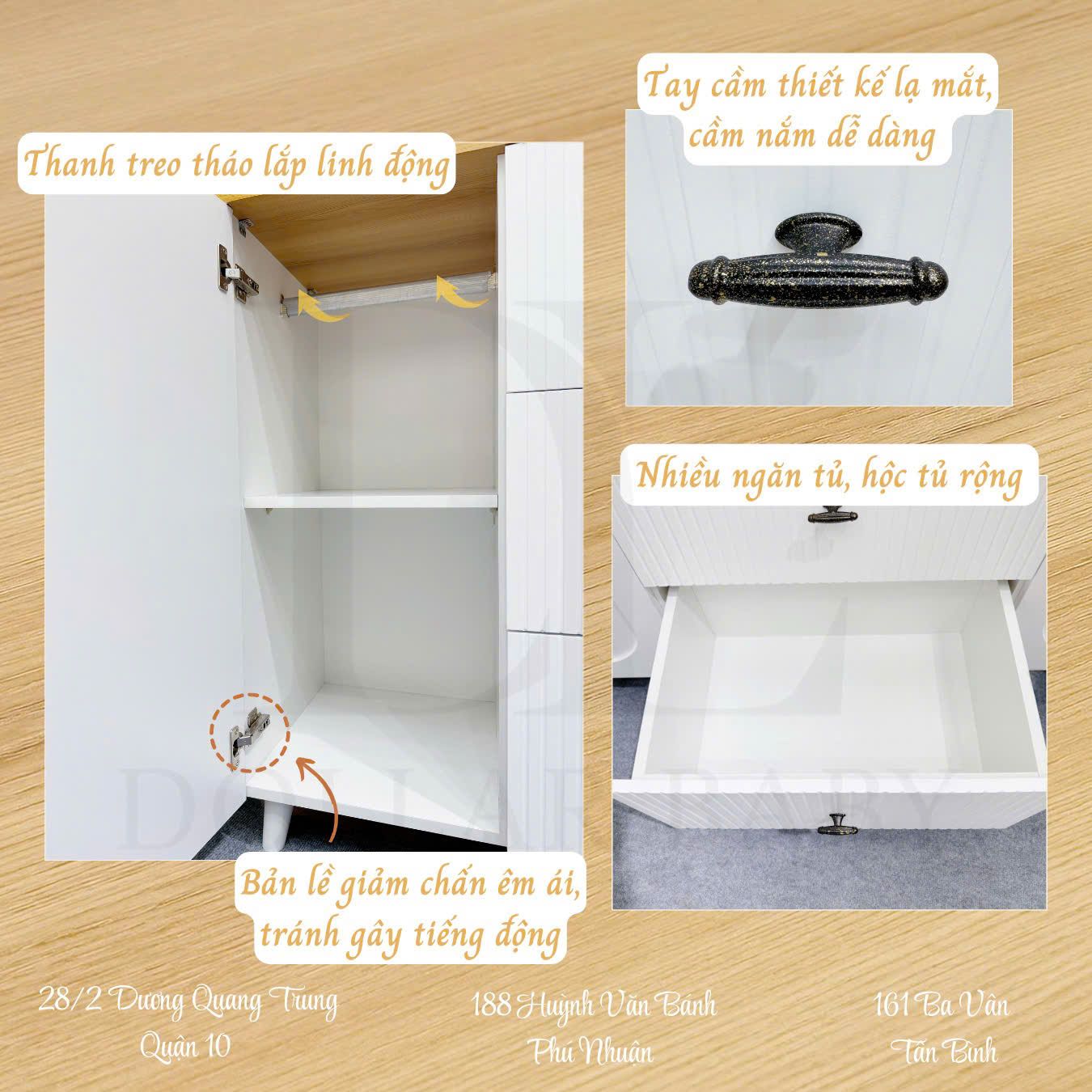  Tủ Gỗ Ngang Vân Gỗ Tay Núm Dẹp 3 Hộc 