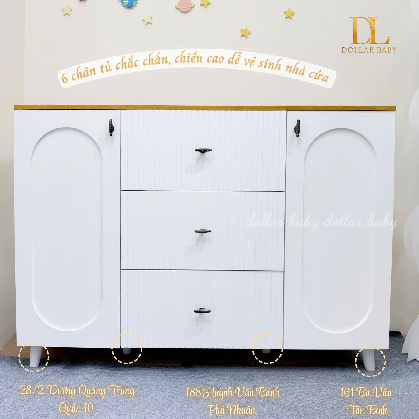  Tủ Gỗ Ngang Vân Gỗ Tay Núm Dẹp 3 Hộc 