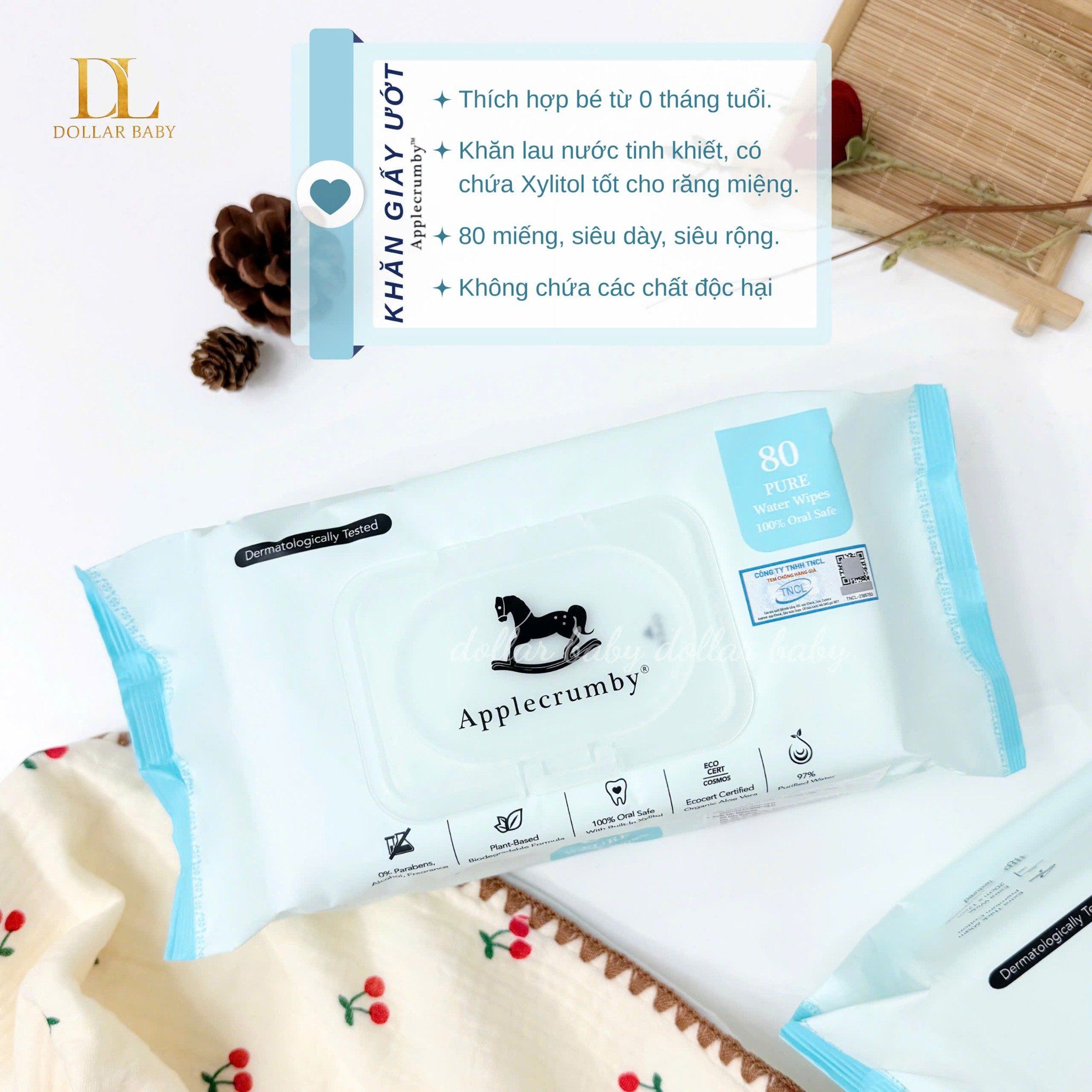  Khăn Giấy Ướt Cao Cấp Applecrumby 